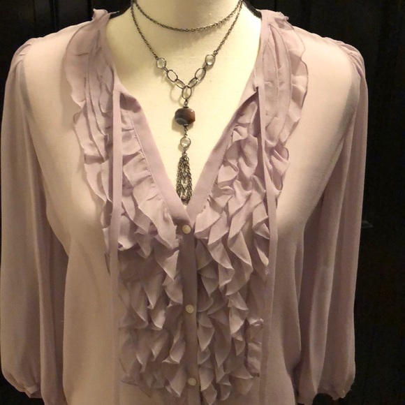 Gap shear silk lavender ruffled button down top - Picture 3 of 8